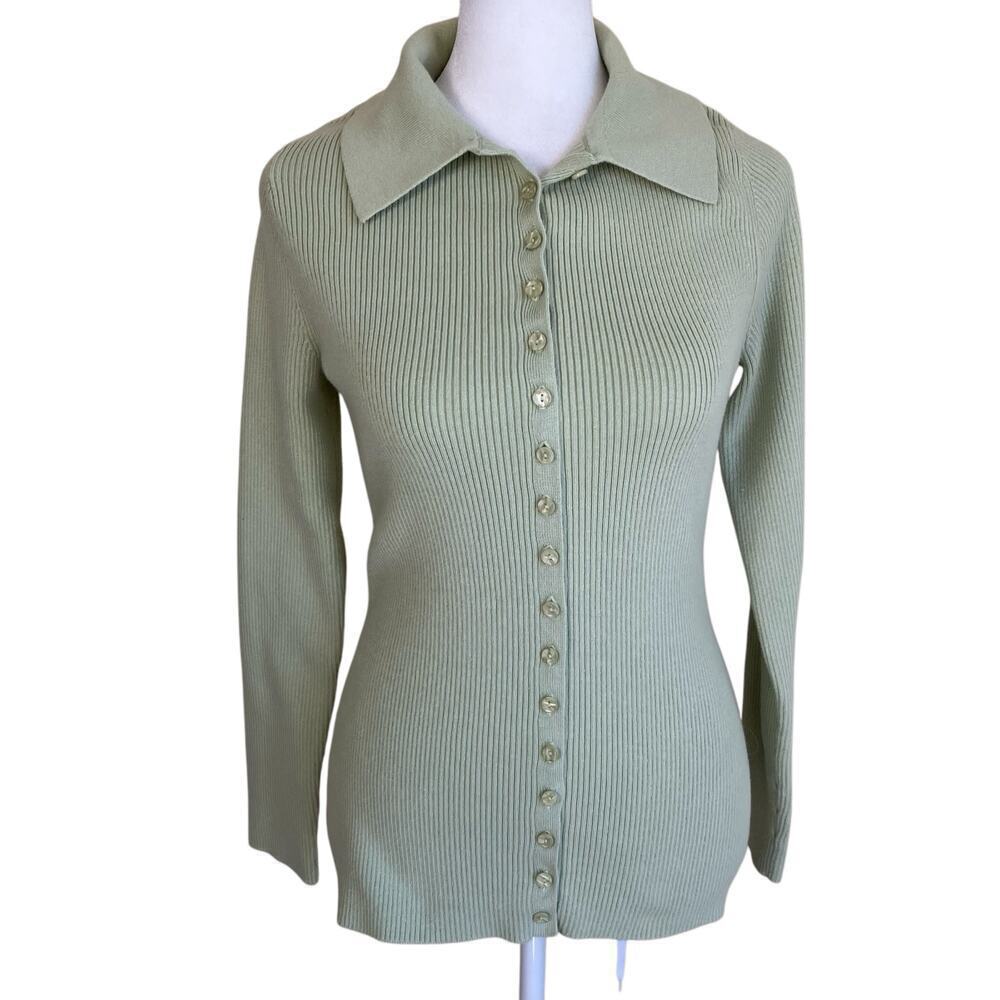 Abercrombie & Fitch Slim Ribbed Button Down Polo Sweater Cardigan Pastel Green S